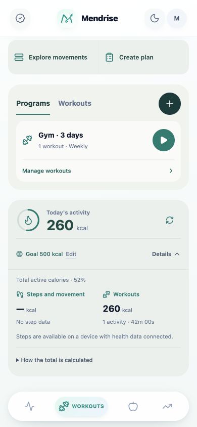 Mendrise daily activity screen